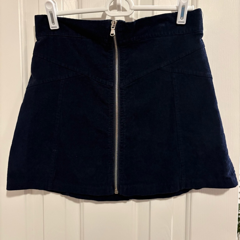 Don't Ask Why Navy Blue Zip Front Corduroy Mini Skirt OS Made In Italy